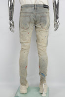 Blue Distressed Ripped Embroidered Spray Skinny Jeans