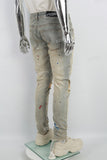 Blue Distressed Ripped Embroidered Spray Skinny Jeans