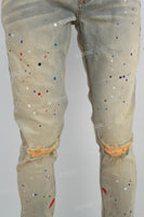Blue Distressed Ripped Embroidered Spray Skinny Jeans