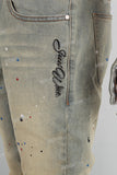 Blue Distressed Ripped Embroidered Spray Skinny Jeans