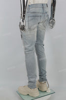 Blue Distressed Embroidered Patch Ripped Skinny Jeans