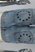 Mans Blue Print Ripped Cargo Baggy Jeans