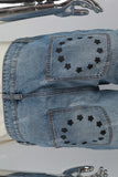 Mans Blue Print Ripped Cargo Baggy Jeans