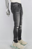 Mans Black Embroidery Ripped Skinny Jeans