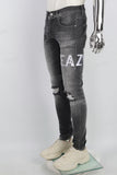 Mans Black Embroidery Ripped Skinny Jeans