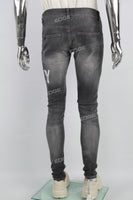Mans Black Embroidery Ripped Skinny Jeans