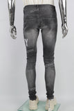 Mans Black Embroidery Ripped Skinny Jeans