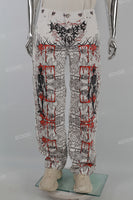 Mans White Skull Print Cargo Pocket Baggy Jeans