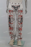 Mans White Skull Print Cargo Pocket Baggy Jeans