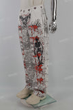Mans White Skull Print Cargo Pocket Baggy Jeans
