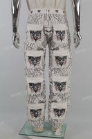 Mans White Skull Print Cargo Pocket Baggy Jeans