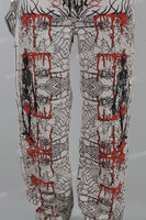 Mans White Skull Print Cargo Pocket Baggy Jeans