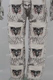 Mans White Skull Print Cargo Pocket Baggy Jeans