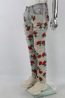 Vintage Blue Rose Embroidery Ripped SKinny Jeans