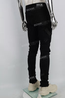 Black Ripped Embroidery Hem Zip Skinny Jeans