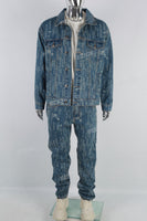 Blue Radiant Print Long Sleeve Denim Jacket Set