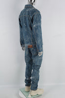 Blue Radiant Print Long Sleeve Denim Jacket Set