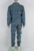 Blue Radiant Print Long Sleeve Denim Jacket Set