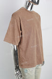 Brown Printed Distressed Washed Men's T-shirt