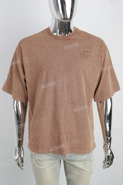 Brown Printed Distressed Washed Men's T-shirt