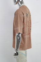 Brown Printed Distressed Washed Men's T-shirt