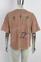 Brown Printed Distressed Washed Men's T-shirt