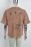 Brown Printed Distressed Washed Men's T-shirt
