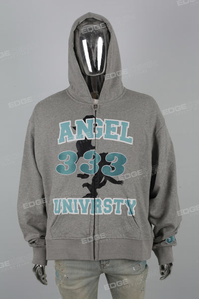 Gray Printed Embroidered Zipper Men's hoodies