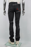 Black Embroidered Mans Stack Leather Pants