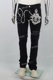Black printed embroidered Stack Jeans