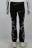 Black Hot Diamond Embroidered Men's Flared Jeans