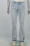 Light blue hot diamond embroidery men's flared jeans