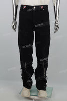 Black zipper embroidered cut denim Flare Jeans