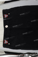 Black zipper embroidered cut denim Flare Jeans