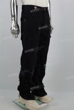 Black zipper embroidered cut denim Flare Jeans