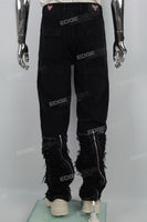 Black zipper embroidered cut denim Flare Jeans