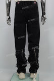 Black zipper embroidered cut denim Flare Jeans