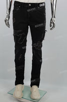 Black cut patch 3D embroidery Skinny Jeans