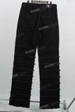 Black Layered Cut Raw Hem Flare Mans Cargo Jeans