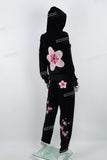 Peach Embroidered Black Velvet Tracksuit