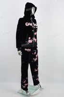 Peach Embroidered Black Velvet Tracksuit