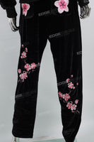 Peach Embroidered Black Velvet Tracksuit