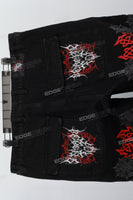 Black Embroidery Ripped Mans Cargo Jeans