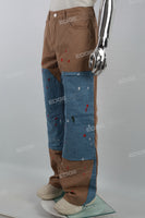 Khaki Patchwork Denim Double Knee Men Carpenter Jeans