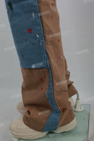 Khaki Patchwork Denim Double Knee Men Carpenter Jeans