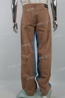 Khaki Patchwork Denim Double Knee Men Carpenter Jeans