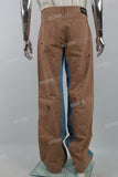 Khaki Patchwork Denim Double Knee Men Carpenter Jeans