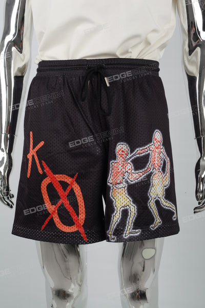 Black Mesh Print Men's Shorts