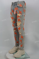 Blue Vintage Wash Orange Lightning Badge Ripped Mans Skinny