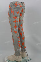 Blue Vintage Wash Orange Lightning Badge Ripped Mans Skinny